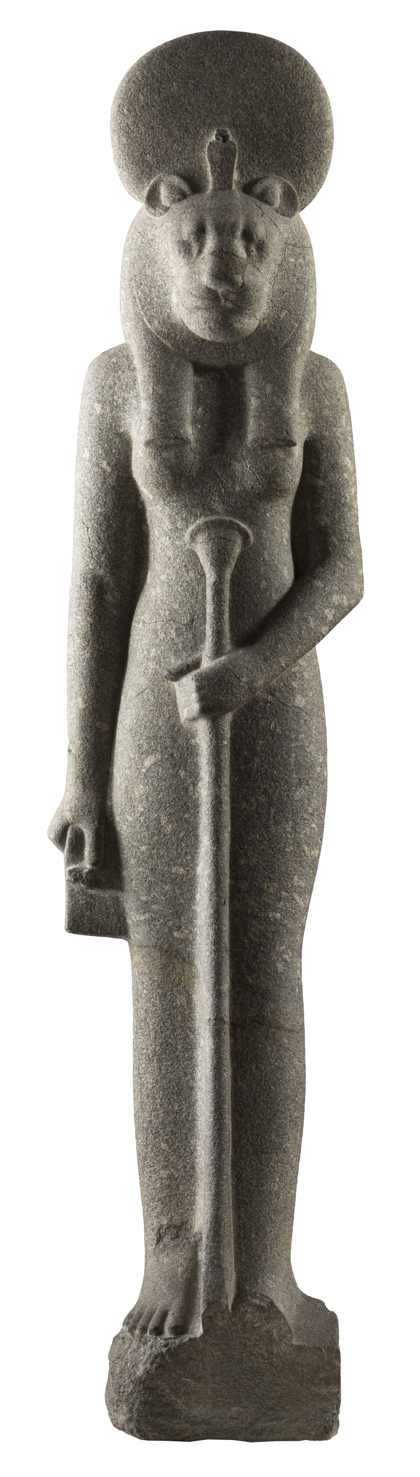 Granodiorite seated statue of the lioness-headed goddess Sekhmet at the Museo Egizio in Turin.