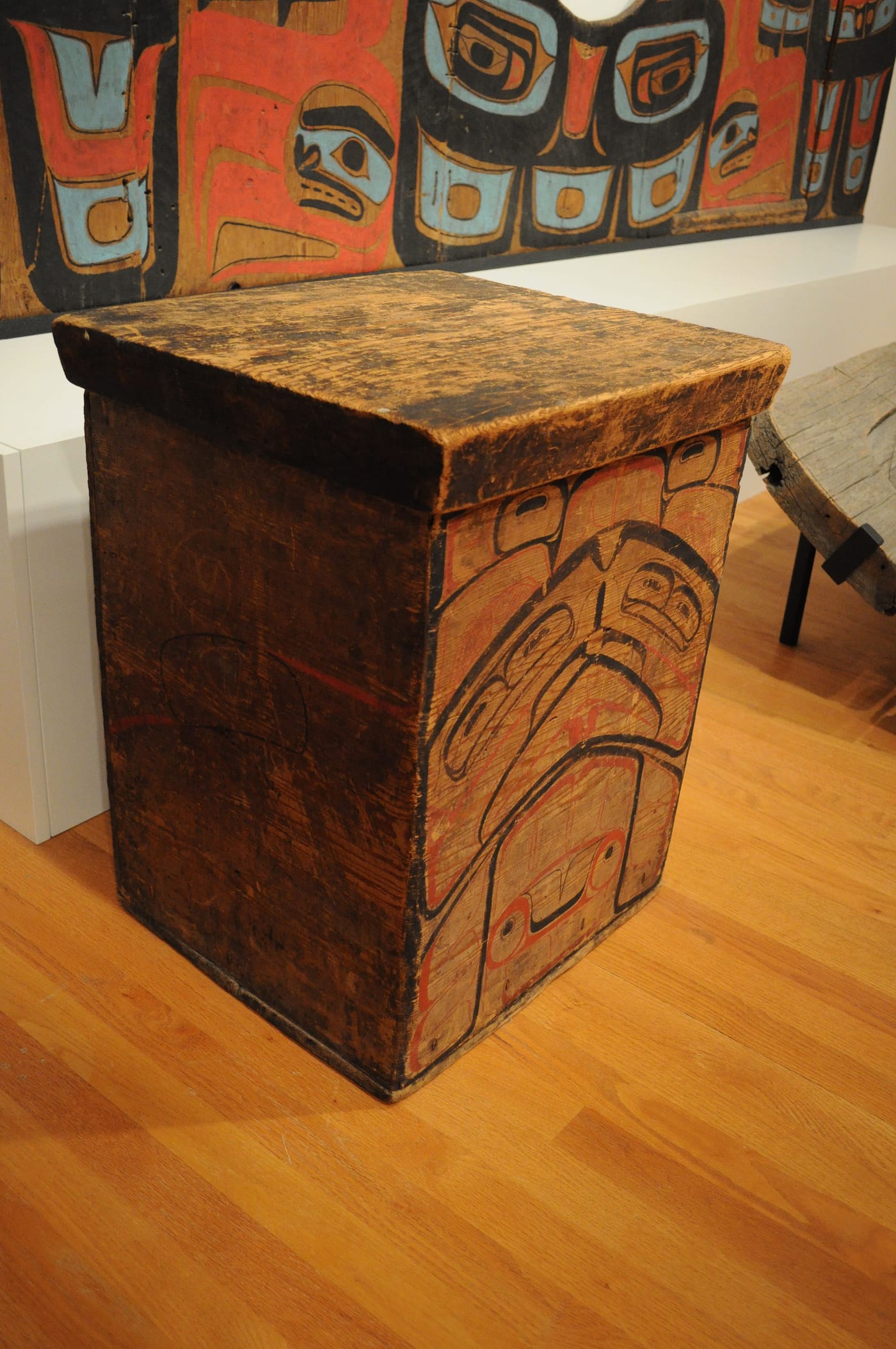 Haida bentwood box with raven design in Northwest Coast formline style.