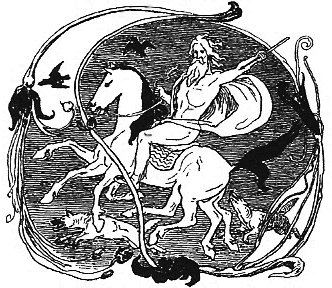 Illustration of Odin with his wolves Geri and Freki by Lorenz Frølich, 1895 — Norse animal-spirit tradition.