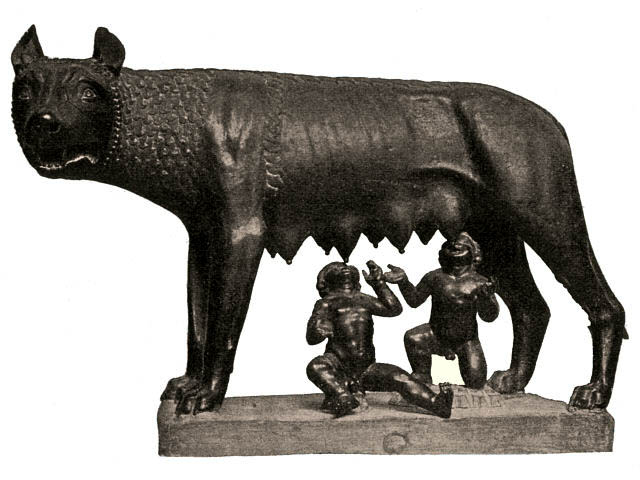 Bronze statue of the she-wolf suckling the infant Romulus and Remus, the Capitoline Wolf, Capitoline Museums, Rome.