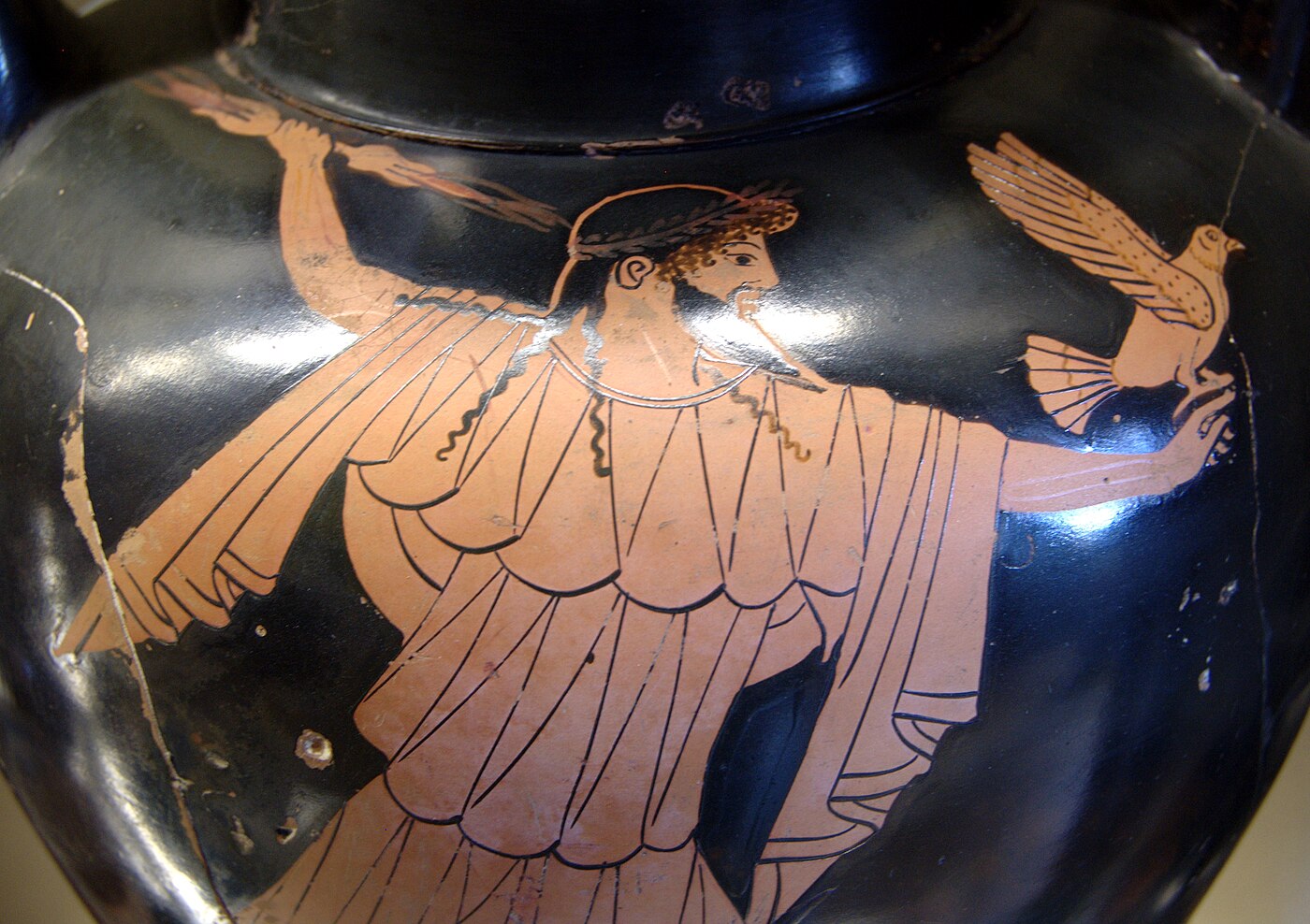 Attic red-figure amphora by the Berlin Painter showing Zeus holding a thunderbolt and an eagle, c. 480–470 BCE, Louvre Museum acc. G 204.